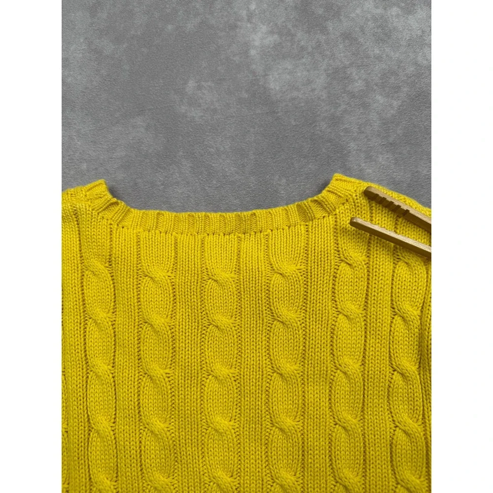 Polo Ralph Lauren Mens S* Yellow Cable Knit Crewneck Sweater Pony Logo Classic
